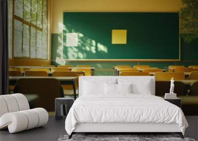 Spacious Empty Classroom with Neatly Arranged Chairs Ideal for Educational Purposes Wall mural