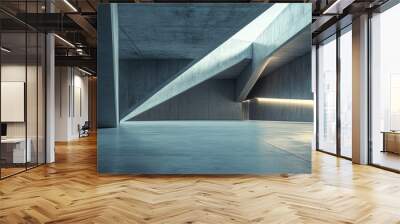 3D render of an abstract futuristic architectural space featuring an empty concrete floor ideal for showcasing vehicles Wall mural