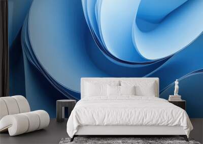 3D rendered abstract blue backdrop featuring swirling paper ribbons suitable for a minimalist wallpaper design Wall mural