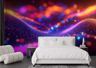 3D rendered motion design backdrop Festive background featuring colorful particles Abstract composition with glowing particles aligned along curved flowing lines in three dimensional space Wall mural