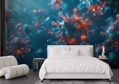 3D rendering of virus cells featuring an abstract representation of germs related to the coronavirus and omicron variant Wall mural