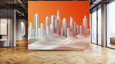 Abstract design featuring a skyline with natural elements including skyscrapers and sand dunes presented in a 3D illustration on a contrasting background Wall mural