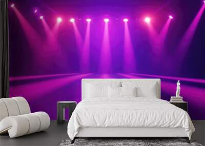 Abstract ultraviolet light with violet and pink gradients Modern neon background featuring light elements and empty stage with spotlights creating a futuristic atmosphere Wall mural