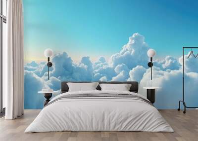 Clear blue sky adorned with fluffy white cumulus clouds A morning scene depicted through 3D illustration Wall mural