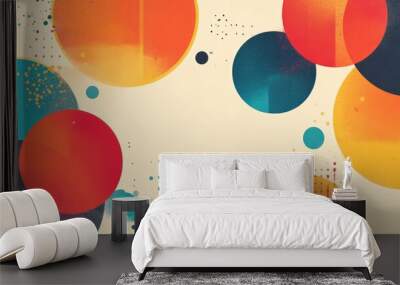 Colorful abstract background featuring circular shapes and illustrations Wall mural