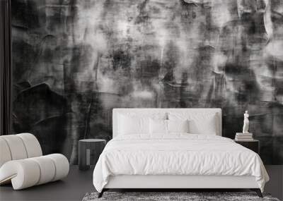 Distressed textile design featuring faded spots on a crumpled silk background Monochrome grayscale abstract art with tie dye grunge elements Wall mural