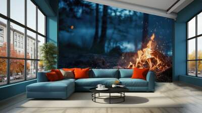 Fire burning at night Wall mural