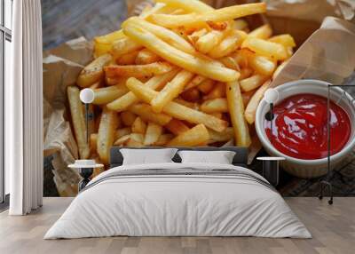 French fries with tomato ketchup and authentic mayo Wall mural