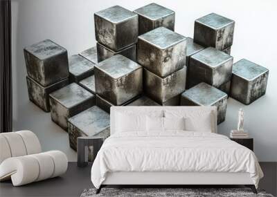 Metallic cubes arranged on a white background created using digital techniques Wall mural