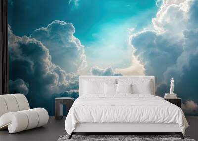 Neatly organized clouds serve as a backdrop featuring a composition of dark clouds set against the sky Wall mural