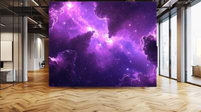 Vibrant purple cosmic panorama featuring a starry sky and a glimpse of the universe Wall mural