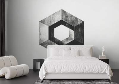 Vintage inspired grey emblem featuring geometric cube design against a clean white background Wall mural