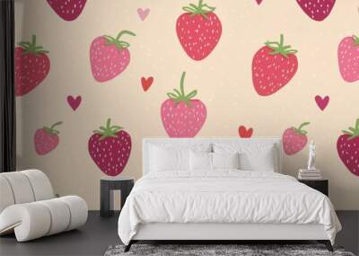 Charming strawberry and heart pattern design for valentine's day decoration. Wall mural