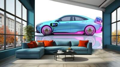 Futuristic electric car design with neon lights for innovative concept advertising Wall mural