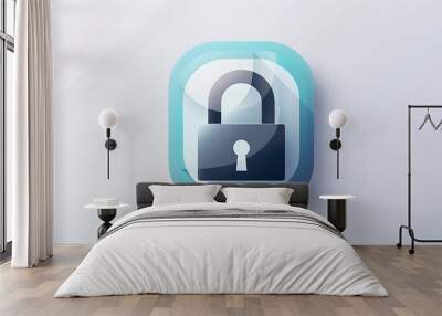 A high-resolution icon of a lock with detailed shading and modern design placed on a white background Wall mural