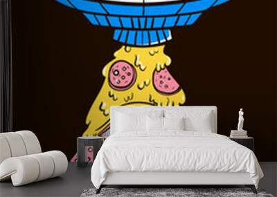 pizza ufo, flying saucer picks up the pizza isolated Wall mural