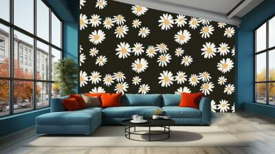 seamless pattern white daisies on a black background Wall mural