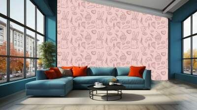 seamless pattern with bakery products hand-drawn Wall mural