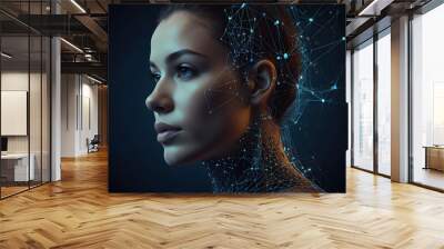 Woman s Face with Network Lines and Glowing Points Wall mural