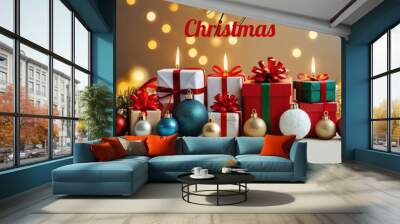 Merry christmas realistic banner design Wall mural