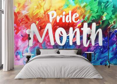 Creative watercolor colourful background with sign Pride Month. Wall mural