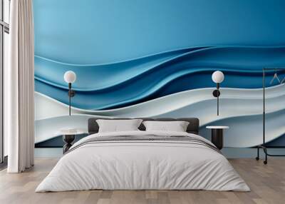 Minimalist blue and white creative 3d wall background with smooth waves. Wall mural