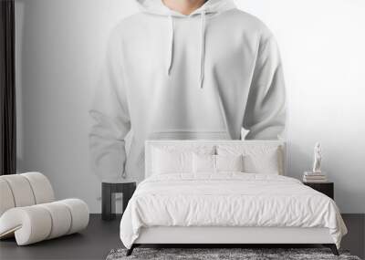 Mockup of a white casual hoodie worn by a male model Wall mural