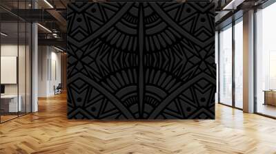 Banner, cover design. Embossed geometric vintage stylish 3d pattern on a black background. Ethnic boho, current handmade themes of the peoples of the East, Asia, India, Mexico, Aztecs, Peru. Wall mural