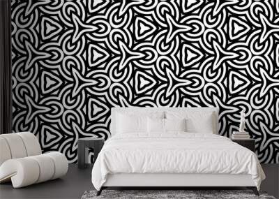 Black white geometric texture with Indian intertwined lines pattern for coloring. Ethnic background in doodling style for design and decoration. Wall mural