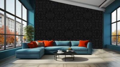 Embossed black background, ethnic cover design. Geometric 3D pattern, press paper. Boho style, art deco, vintage. Tribal creative textures of the peoples of the East, Asia, India, Mexico, Aztecs, Peru Wall mural