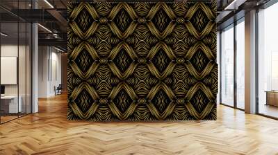 Ethnic art gold geometric shapes pattern for wallpaper. Abstract original texture on black background.Vector graphics for design and decoration. Wall mural