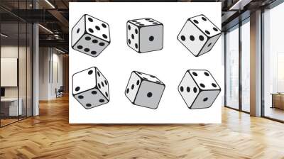 Casino flat dice set isolated vector illustration for gambling games design, tabletop or board games craps and poker. White cubes with random numbers of black dots or pips and rounded edges Wall mural