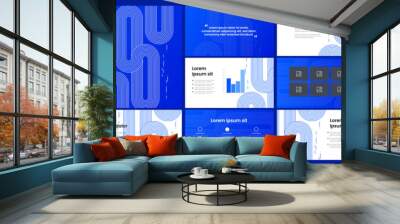 Modern blue vector template for business presentations and advertising. Abstract shapes, creative graphic elements for easy customization. White lines, infinity sign. Technology or business concept Wall mural