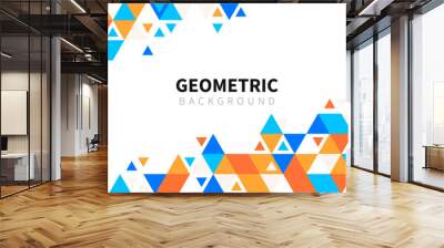 Template with a colorful blue, orange gradient triangular pattern on each corner position with a space. Modern white geometric background for business or corporate presentation. Vector illustration Wall mural