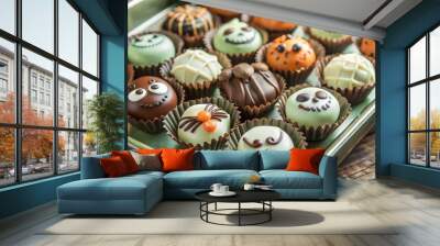 Halloween Dessert - chocolate cupcakes on a plate Wall mural