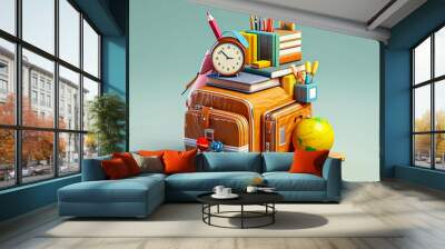 Back to school, education and learning concept, 3D rendering. Wall mural