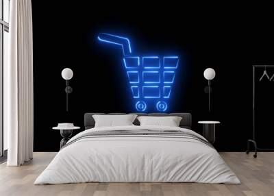 Neon glowing shopping cart icon animation .and UI icon with neon light isolated. Wall mural