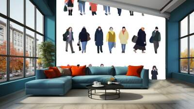 A large set of silhouettes of people. 2D image for use as an entourage. Vector flat city infographics. Wall mural