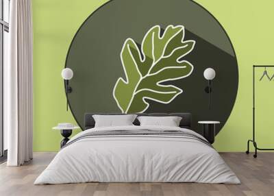 The original logo of a common oak leaf in a circle with shadows. Icon in green shades. Ecological design. Summer mood. Wall mural