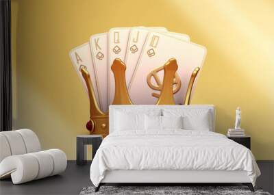 casino cards poker balckjack baccarat and chips gold black 3d render 3d rendering illustration  Wall mural