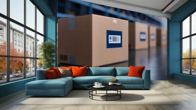 Efficient storage of cardboard boxes in warehouse setting Wall mural