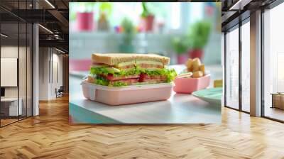 Sandwich in the lunch box. Wall mural