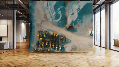 Aerial top view of crushed stone quarry machine in a construction material factory Wall mural