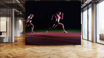 athletic runners passing baton in relay race Wall mural