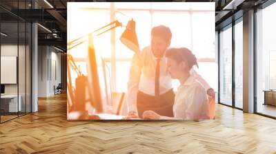 business couple working together on project, sunrise in backgrou Wall mural