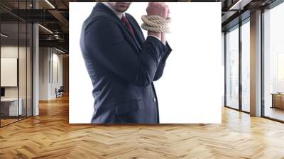 business man with rope isolated on white background Wall mural