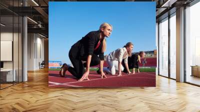 business people running on racing track Wall mural