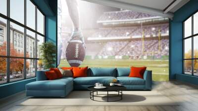 closeup American Football Player isolated on big modern stadium Wall mural