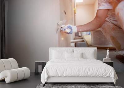 construction worker plastering on gypsum walls Wall mural