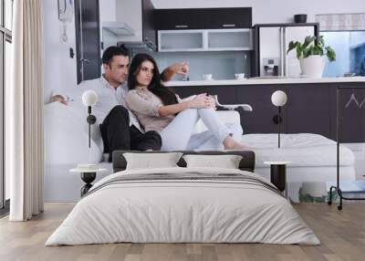 happy young couple relax at home Wall mural